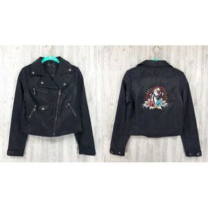 90s Ed Hardy Black Moto Jacket Y2K Vintage Bling Biker